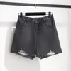 Shorts jeans feminino plus size, cintura elástica, casual, cor pura, com bolsos, desgastado, cru, rasgado, 4xl 5xl ouc1529 k7gj #