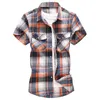 Listrado xadrez camisa de manga curta masculina gola quadrada cott camisas verão fi casual camisa masculina chemise 7xl 42x6 #