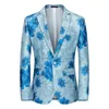 Elegante Heren Banket Blazer Jas Bloemen Borduren Single Butt Stalknecht Slim Fit Dr Geel Bruiloft Mannelijke Jasje T51K #