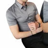 alta elasticità Seaml Camicie da uomo di alta qualità di lusso manica corta camicia con abbottonatura nascosta da uomo Busin Slim Social Dr Shirt L6SV #