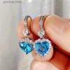 Charm Huitan Blue/Garnet Heart Shaped Cubic Zirconia Wedding Earrings Womens Eternal Love Earrings Engagement Accessories Fashion Jewelry Y240328