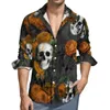 Luxe Crâne Floral Lg Chemise À Manches Hommes Hawaïen Slim Fit 3D Imprimer Casual Harajuku Personnalisé Fi Surdimensionné Vêtements Camisas G5Ar #