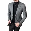 Wysokiej jakości Blazer Men's British Style Busin Fi elegancka wysokiej klasy prosta sklep z pracą dżentelmeńską kurtkę do mokrej g8ne#