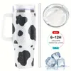 1pc, 40oz Cow Print Stainless Steel Tumbler Lid Straw Thermal Insulated Water Bottle for Travel, Home, Office Portable Drinking Cup with Handle - Perfect Summer