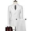 2 Stück Anzug Mantel Hosen Set / 2023 FI Neue Herren Casual Busin Solid Color Zweireiher Hochzeit Blazer Jacke Hose D7hd #