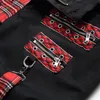 Hombres Punk Jeans Moda Escocia Tartán Tartán Negro Pantalones de mezclilla Streetwear Remache Patchwork Empalmado Slim Pantalones rectos Q2FL #