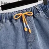 Plus la taille des jeans courts à revers grande maman 7xl rue simple élastique taille haute à lacets shorts femmes cordon extra large pantalon J8Kk #