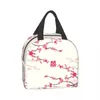 Japanese Sakura Cherry Blossoms Insulated Lunch Bags for Women Resuable Thermal Cooler Flowers Bento Box Kids School Children 240320