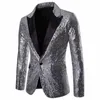 maschio Slim Fit abito formale giacca di paillettes cappotto brillante giacca One Butt Top Party Stage Performer Blazer giacche cappotti per uomo V9Qm #