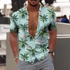 men Hawaiian Shirt Cocut Tree Print Aloha Shirt Collar Butt Short Sleeve Male Clothes Beach Casual Vacati Blouse Tops E4vV#