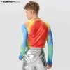 Männer T-Shirts 2023 Männer T-shirt Tie Dye Bunte Rollkragen Langarm T Tops Streetwear Mode Unterhemd Casual Camisetas S-5XL24328