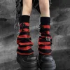 Harajuku Gothic Cross Spider Striped Leg Warmers Women Punk Rock Knitted Socks Japanese Knee Sleeve Foot Cover Streetwear 240315