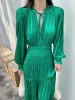 Zielony długi satynowy elastyczny talia szykowna i elegancka sukienka o wysokiej jakości sukienki damskie Darmowa wysyłka