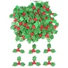 Party-Dekoration 100pcs Mini Glitter Grüne Holly Blatt Red Berry Weihnachtsschmuck Künstliche Blätter Kleber DIY Art Stoff Accessoires