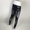 Jeans da uomo Streetwear Moda Uomo Retro Nero Grigio Elastico Skinny Fit Strappato Rattoppato Pantaloni di marca Hip Hop firmati