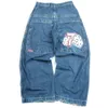 jnco jeans y2k da uomo hip hop da dadi grafici ricamati pantaloni blu retrò new harajuku high wide high wide bousers f90m#