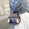 Umhängetaschen Frauen Umhängetasche PU Leder Böhmischen Rund Quaste Geometrische Plaid Handtasche Handy Tasche Weibliche