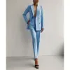 High-End Sky Blue Frau Anzüge Slim Fit Fi Peak Revers Zweireiher Hosen Sets Casual Büro Dame Blazer mit Bleistift Hosen H8l8 #