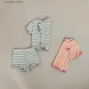 Футболки, новинка 2023 года, летние милые футболки с фруктовым принтом для младенцев + шорты, хлопковый костюм из 2 предметов, комплект одежды в полоску для малышей, одежда с короткими рукавами для малышей24328