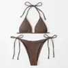 Women's Swimwear Charming Bathing Suit Pads Breathable Halter Triangle Bra Side Tie Thong Skin-touch Split Beachwear