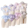 Anilv Candy Girl Anime Kawaii Lolita Plaid Maid Bikini kostium kąpielowy Kobiety Summer Swimodwear Mundur Linerie Cosplay Ubrania 45tc#