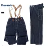 ファームランチの男性/女性アメリカンヴィンテージ90年代hommes for men striped denim jeans amekaji suspendersアメリカンオーバーオールパンツ66yk＃