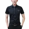 Browon 2024 verão camisa masculina manga curta cor sólida turn-down colarinho regular ajuste camisa branca dr para roupas de trabalho h3gD #