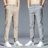 Men's Pants Summer Ultra-thin Casual Trousers Slim Straight Elastic Ice Silk Sports Jogging Fashion Korean Black Khaki Green