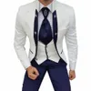 Costumes pour hommes blancs Blazer de mariage de luxe Tissu jacquard à simple boutonnage Longueur régulière Formelle 3 pièces Veste Pantalon Gilet Slim Fit z65K #