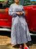 Plus -storlek Vonda Autumn Plaid Dres sundress Oneck långärmad Ruffled Maxi Dress Elegant Casual Vintage Vestidos 240312