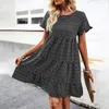 Abiti casual Stampe a pois per le donne 2024 Plus Size O Collo a maniche corte Allentato Grande lunghezza al ginocchio Abbigliamento donna