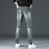 Gespleißte Motorrad Stretch Retro Jeans Männer Fi Marke Slim Fit Loch Mi Stickerei Hosen Party Hip Hop Plus Größe V2fY #