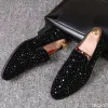 Buty czarne kolce nowe marki mokasyny luksusowe buty dżinsowe i metalowe cekiny Wysokiej jakości swobodny męski buty 2022 Fashion Party Flats