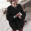 Dames Truien Mode Oversized Dames Herfst Winter Indie Warm Losse truien Dames Effen O-hals Lange mouw Gebreid Tops Boho Blauw