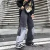 oregelbundna rippade hål jeans denim pant kvinna man rak lapptäcke baggy pojkvän y2k punk kpop harajuku streetwear hip hop f945#