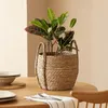 Vases Flower Basket Natural Straw Woven Planter With Handle Handmade Decorative Laundry For Home Strong Load-bearing