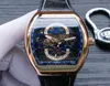 Nieuwe Vanguard Yachting rosé gouden kast V45 S6 YACHT skelet blauwe wijzerplaat automatisch herenhorloge lederen rubberen band sporthorloges hello8786369