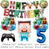 Albums Mijnwerker Crafting Verjaardagsfeestje Decoratie Ballon Wereld Pixel Game Banner Ballonnen Cake Topper Cartoon Game Thema Party Decor