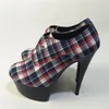 Chaussures de danse Style à la mode talon Super fin 15CM sex-appeal tissu Tartan haut Banquet féminin
