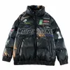 Mens High Street Embroidery Motorcycle Stedened Cotted Down Coats Winter Pu Leather Parkas特大の温かいコートユニセックスストリートウェア82ti＃