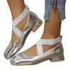 Scarpe eleganti da donna di grandi dimensioni da ballo tinta unita lucida cinturino elastico antiscivolo tacco sandali casual calzature bianche con punta quadrata femminile