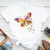 Nouveau Fi Femmes T-shirt Coloré Papillon Pétale Imprimer Manches Courtes Et Col Rond Mignon Graphique T-shirts Femmes Tops Clothin s5SG #