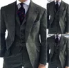 Grey Herringbe Zimowy garnitur dla mężczyzn wełna tweed szczupły fit formalny groom ślub smoking 3 sztuki