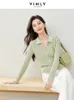 Vimly Light Green Cardigans tricotés Femme Revers Full Zipper Slim Pull Manteau Femme Top 2024 Printemps High Strecth Knitwear 72897 s5gc #