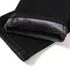 men's Winter Warm Fleece Black Jeans 2022 New Busin Fi Stretch Regular Fit Denim Thick Pants Male Brand Trousers 12UY#