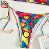 Kvinnors badkläder Prowow Colorful Square Print Women Bikinis Set With Headband Bandage Push Up Sexig Summer Lady Beachwear Bathing Swimming