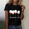 Kvinnors T -skjortor vinglas tryckt skjorta kort sköldpadda hals för kvinnor grunder kvinna sommar silkeslen toppar