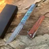 Tunafire 306 Damascus folding pocket knife VG-10 steel core Damascus (76 layers)natural rosewood/green shell handle ball bearing