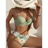 Kwiatowe bikini z niską talią Ustaw zakupienie stroju kąpielowego dla kobiet pchnij rękaw LG trzy sztuki kostiumy kąpielowe na plażę kąpielową 83ps#