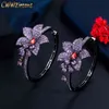 CWWZircons Chic Color negro dorado púrpura Zirconia cúbica cristal redondo colgante grande gota flor encantos pendientes de aro para mujer CZ820 2320b